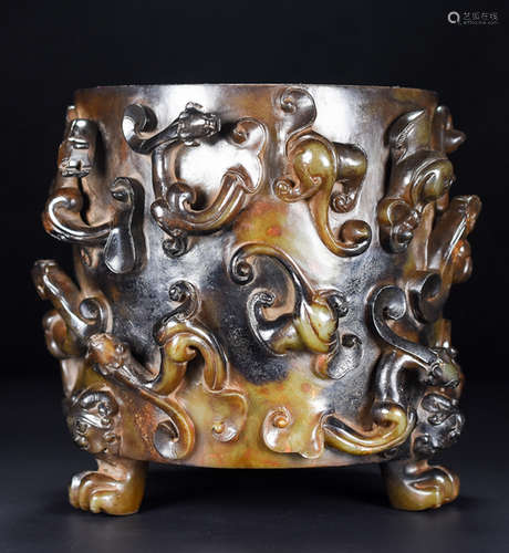 HETIAN JADE CARVED BRUSH POT