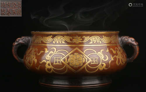 CHONGZHENNIANZHI MARK GILT BRONZE CENSER