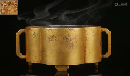 DAMINGXUANDENIANZHI MARK GILT BRONZE CENSER