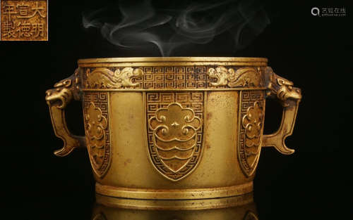 DAMINGXUANDENIANZHI MARK GILT BRONZE CENSER