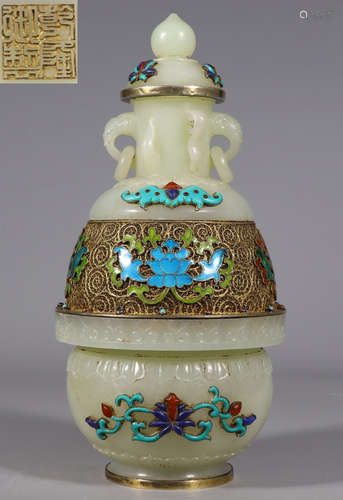 HETIAN JADE&GILT SILVER VASE