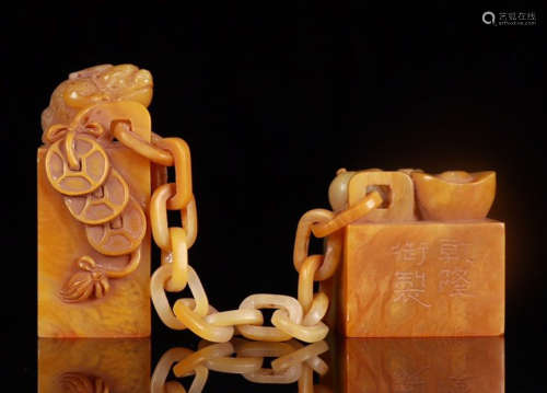 PAIR OF TIANHUANG STONE CARVED SEAL