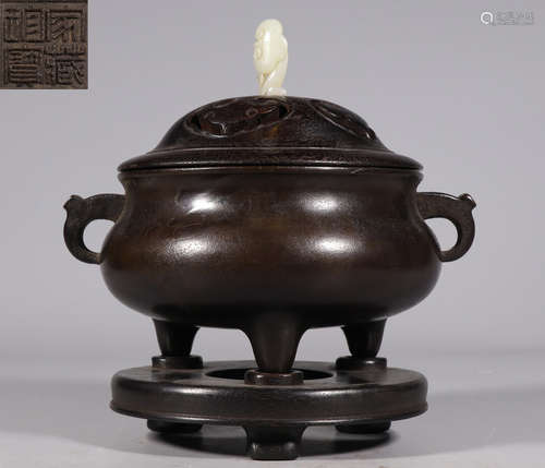 COPPER CAST DOUBLE EAR TRIPOD CENSER