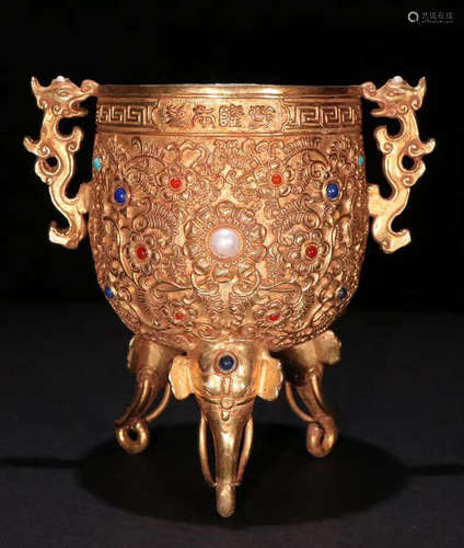 GILT BRONZE CAST FLORAL PATTERN CUP