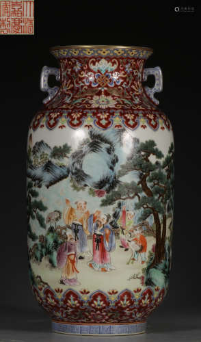 DAQINGJIAQINGNIANZHI MARK FAMILLE ROSE GLAZE VASE