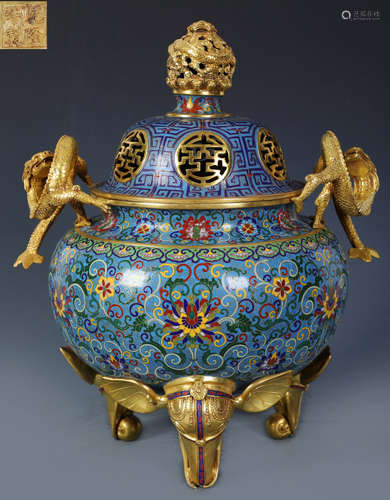 QIANLONG MARK CLOISONNE CENSER