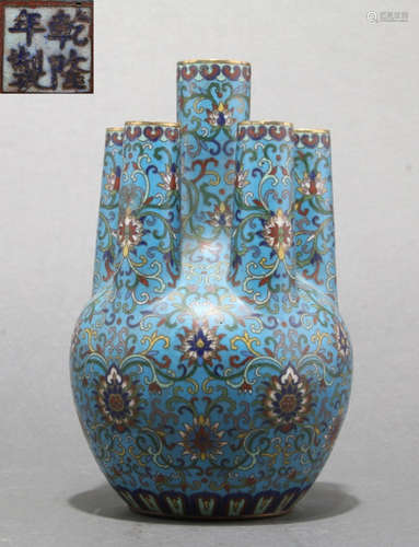 CLOISONNE FLORAL PATTERN SIX-TUBED VASE