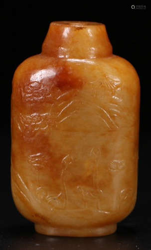 HETIAN JADE FIGURE STORY PATTERN SNUFF BOTTLE