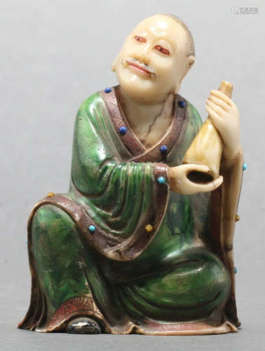 SOAPSTONE ARHAT STATUE WITH COLOR