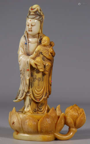 SOAPSTONE GUANYIN BUDDHA STATUE