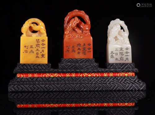 SET OF JULAI MARK SOAPSTONE DRAGON SEALS