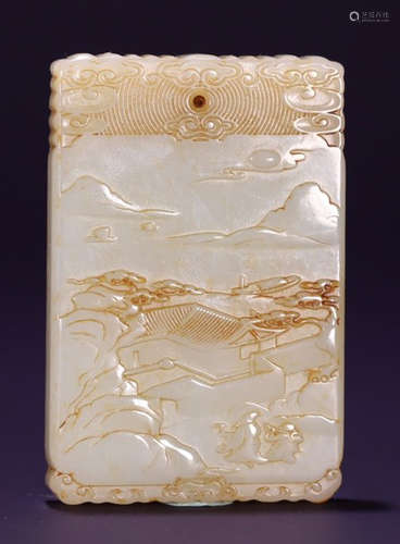 HETIAN JADE LANDSCAPE PATTERN ZIGANG TABLET