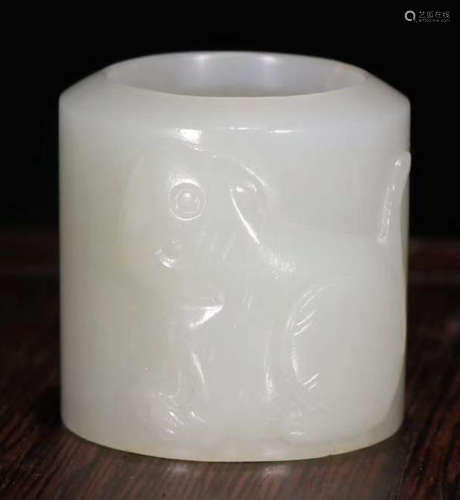 HETIAN JADE BEAST PATTERN THUMB RING