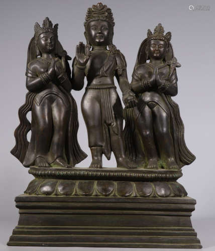 COPPER THREE BUDDHA STATUES