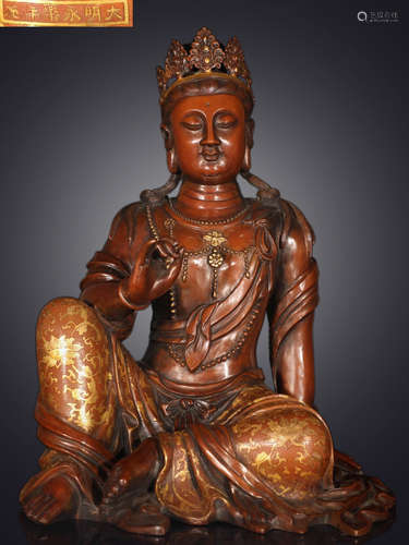 GILT BRONZE GUANYIN BUDDHA STATUE