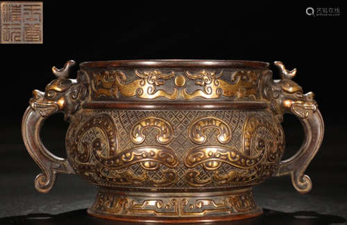 GILT BRONZE BEAST PATTERN CENSER