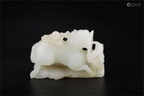 Hetian White Jade Piece with Kylin Design ,Qing Dynasty