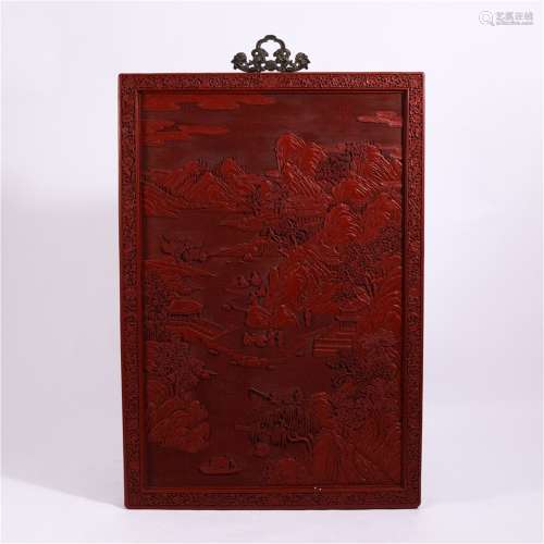Red Lacquer Hanging Screen Carved with  Character Story