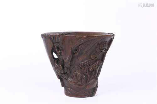 Eaglewood Brush Pot with Design of Scholars under a Pine Tree
