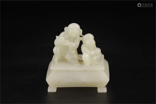 Hetian White Jade Piece with Design of Boys Bringing Fortune ,Qing Dynasty