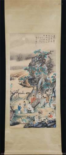 Vertical Painting : Distinguished Men Gathering  in the Banquet   by Zhang Daqian