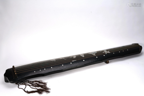 Chinese Black Lacquered Mother of Pearl Inlaid Guqin