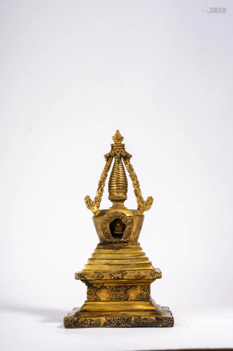 Tibetan Gilt Copper Stupa