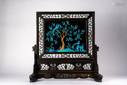 Chinese Kingfisher Feather Inlaid Panel Screen