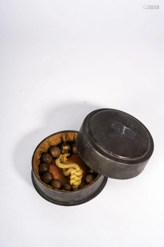 Chinese Agarwood Rosary Bracelet with Pewter Box