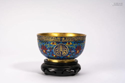 Chinese Cloisonne Enamel Longevity Bowl