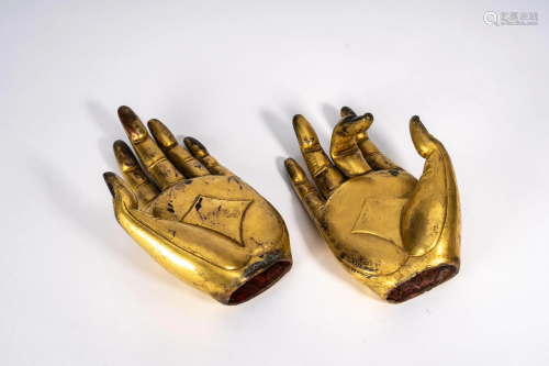 Gilt Copper Buddha Figure's Hands Pair