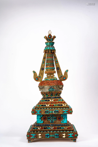 Gorgeous Chinese Crystal Buddhist Stupa with inlays