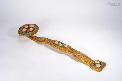 Chinese Gilt Copper Ruyi Scepter with inlays