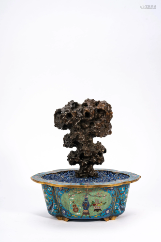Chinese Cloisonne Enamel Calcified Jade Flower Pot