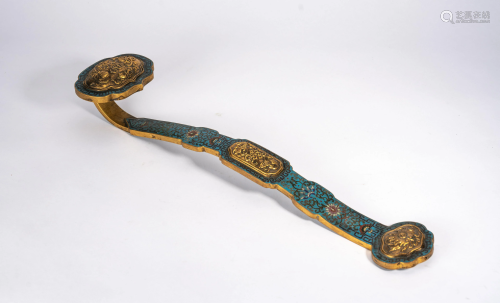 Chinese Cloisonne Enamel Gilt Copper Inlay Ruyi Scepter