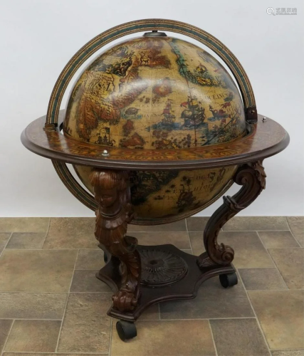 An Italian Replica World Globe Bar