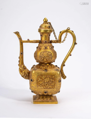 Chinese Gilt Bronze Ewer with Inlays