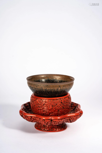 Chinese Tenmoku Bowl and Cinnabar Lacquer stand