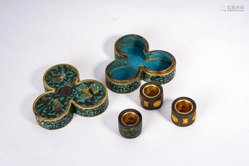 Chinese Agarwood Rings and Cloisonne Enamel Box