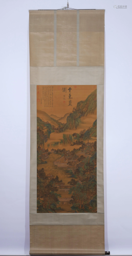 Chinese Color and ink on silk palace landscape painting