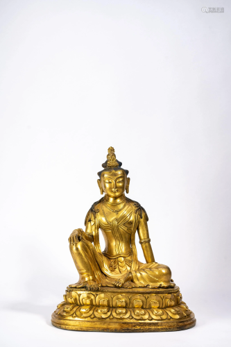 Chinese Gilt Copper Figure of Bodhisattva