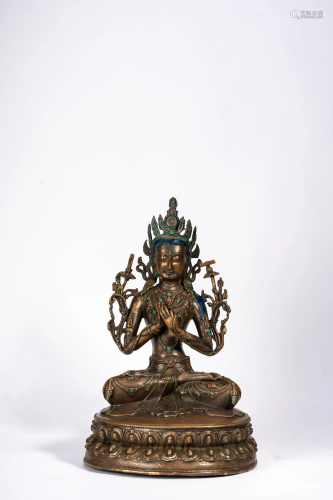 Copper Alloy figure of bodhisattva with inlays