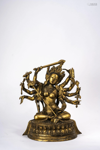 Mongolian Gilt Copper Figure of Ushnishavijaya