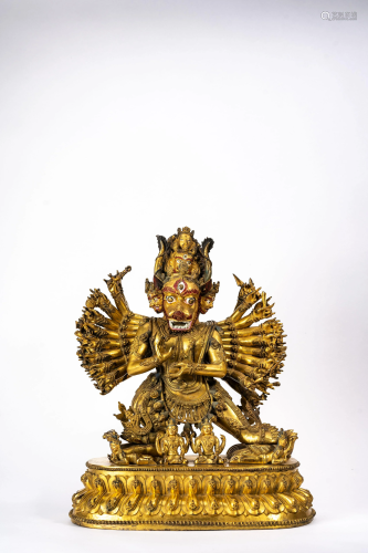 Magnificent Sino Tibetan Gilt Copper Figure of