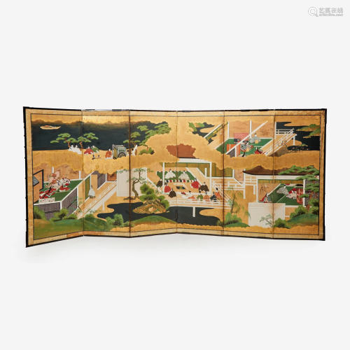 A Japanese Tosa school six-fold screen, Edo period,