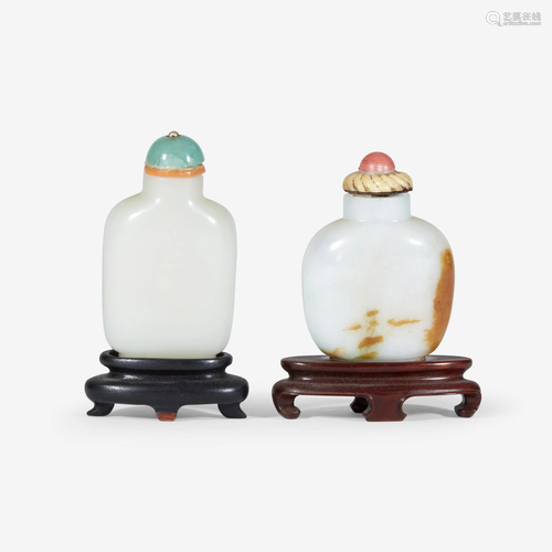 A Chinese white jade snuff bottle and a jadeite snuff