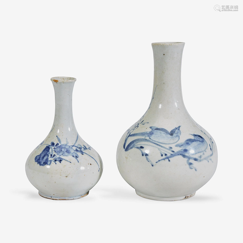 Two Korean blue and white-decorated porcelain bottle