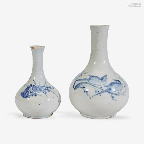 Two Korean blue and white-decorated porcelain bottle