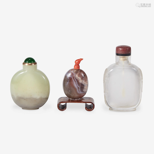 Three Chinese hardstone snuff bottles,