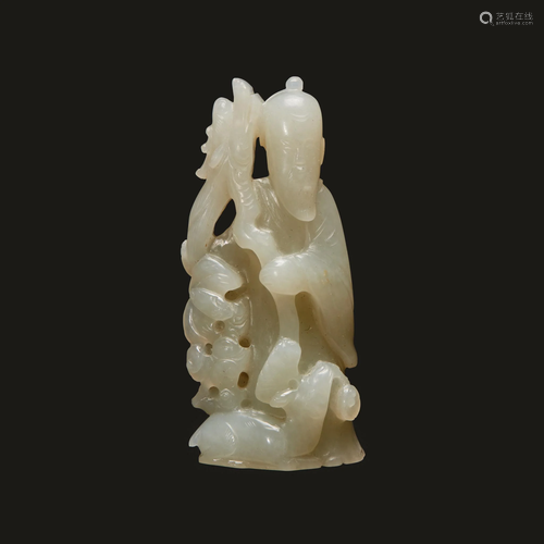 A Chinese small carved white jade figure of Shoulao,